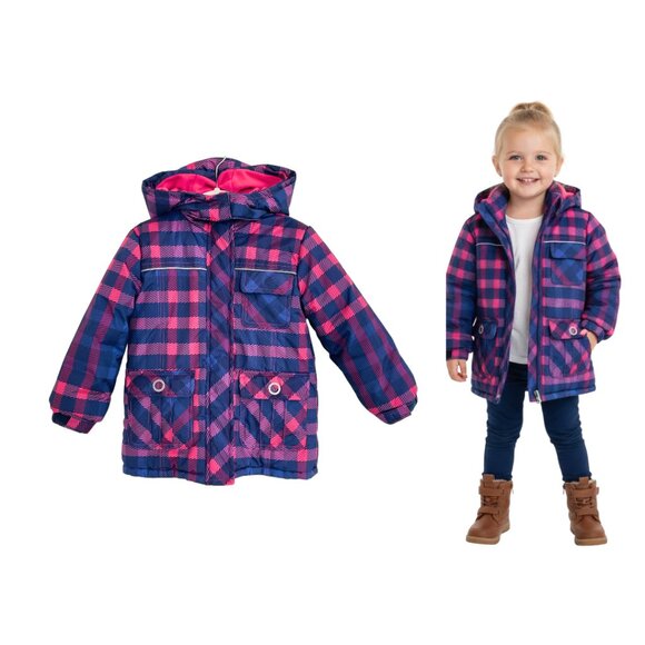 Rugged Bear Coat Kids 3T Pink Blue Plaid Puffer Fleece RG78022 Jacket Girls - Picture 1 of 16